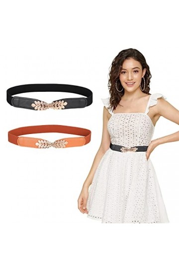 wlertcop Lot de 2 ceintures élastiques à la taille pour femme, tendance rétro réglable, ceinture élastique pour robes et pant