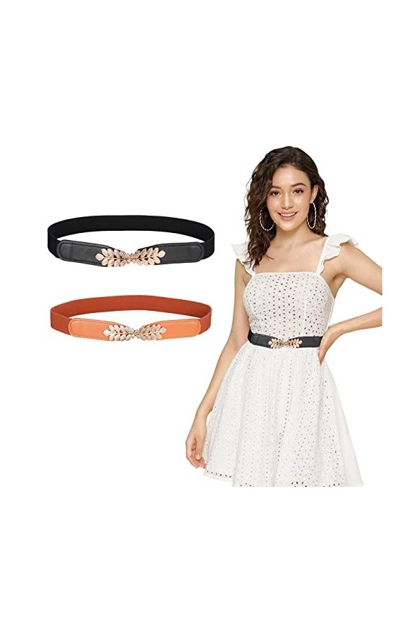 wlertcop Lot de 2 ceintures élastiques à la taille pour femme, tendance rétro réglable, ceinture élastique pour robes et pant