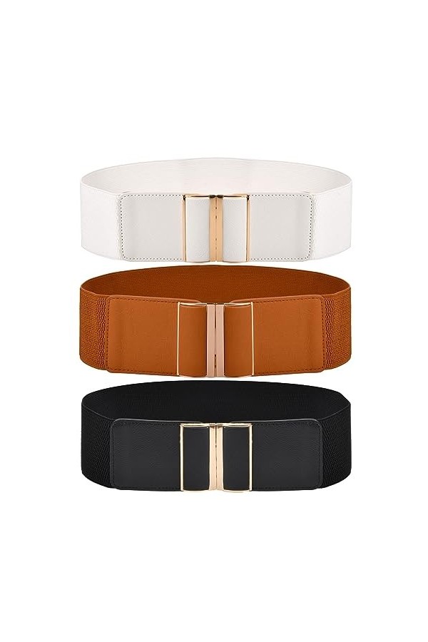 Hoxfly 3 Pièces Ceintures de Taille élastiques Vintage,Ceinture Élastique Large de Robe,Ceinture Extensible Vintage avec Bouc