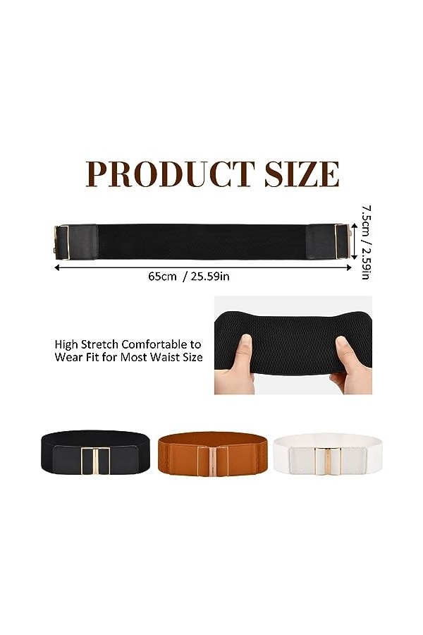 Hoxfly 3 Pièces Ceintures de Taille élastiques Vintage,Ceinture Élastique Large de Robe,Ceinture Extensible Vintage avec Bouc