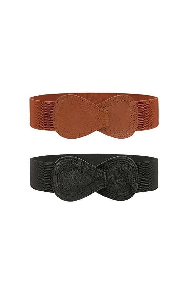 WERFORU Ceinture large élastique pour femme - Élégante et tendance - Extensible - Pour robes, C-noir+marron, Passt Taillengrö
