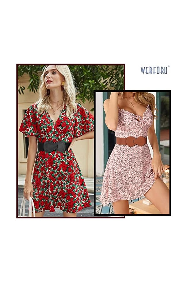 WERFORU Ceinture large élastique pour femme - Élégante et tendance - Extensible - Pour robes, C-noir+marron, Passt Taillengrö