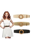Bekecidi Lot de 3 Ceintures Larges Tissées en Paille pour Femmes, Ceinture Élastique Extensible Ceinture Maigre pour Dames Ce