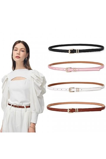 WOOXDYUK Lot de 4 ceintures fines en cuir pour femme, avec boucles dorées, pour améliorer votre style, style mince, raffermis
