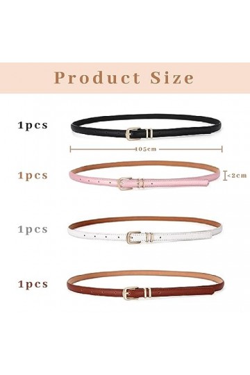 WOOXDYUK Lot de 4 ceintures fines en cuir pour femme, avec boucles dorées, pour améliorer votre style, style mince, raffermis
