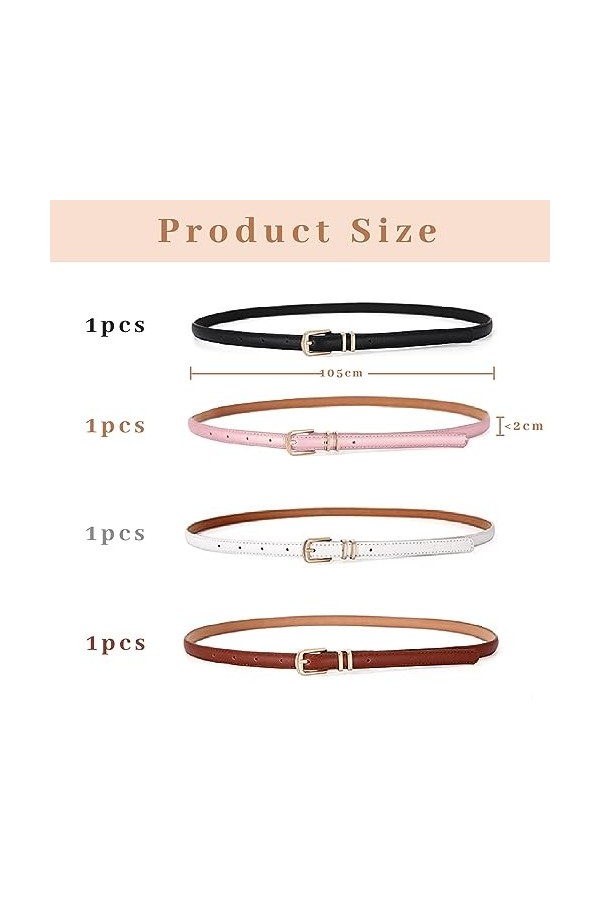 WOOXDYUK Lot de 4 ceintures fines en cuir pour femme, avec boucles dorées, pour améliorer votre style, style mince, raffermis