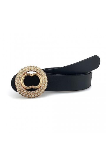 Aidyfeso Ceinture en cuir tendance pour femme avec double boucle dorée, Noir , 42.1