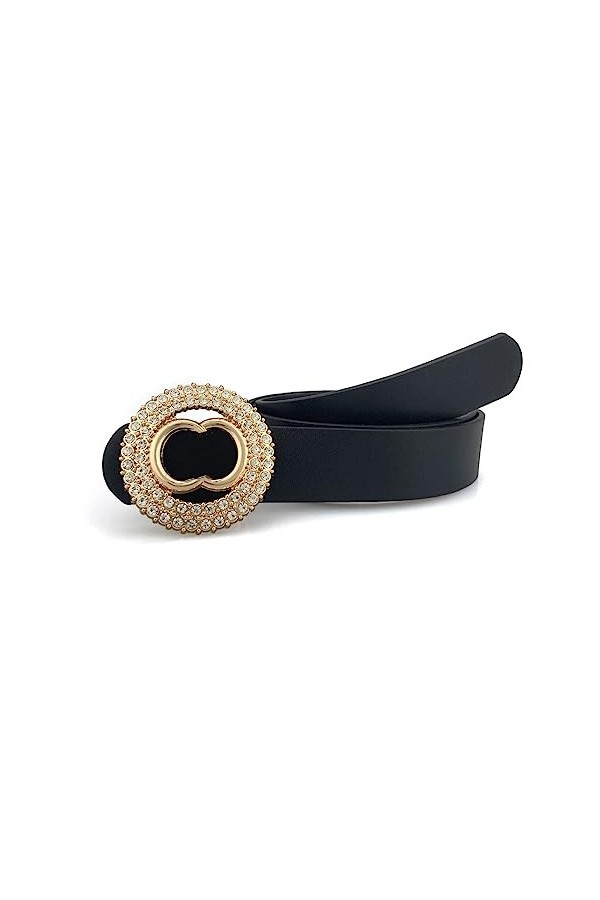 Aidyfeso Ceinture en cuir tendance pour femme avec double boucle dorée, Noir , 42.1