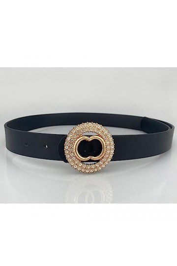 Aidyfeso Ceinture en cuir tendance pour femme avec double boucle dorée, Noir , 42.1