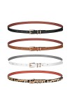 WERFORU Lot de 4 ceintures fines en cuir pour femme avec boucle dorée pour jeans, pantalons, robe, A-noir+blanc+marron+café, 