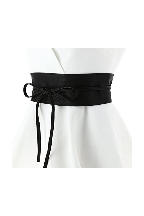 FASHIONGEN - Ceinture Obi pour Femme, Ceinture large Obi, Similicuir de Poylurethanne, haute qualité, MICA - Noir, 3XL