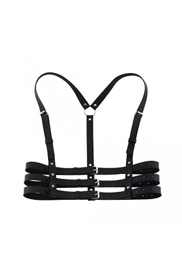 TOFBS Punk Taille Harnais Ceinture en Cuir Corps Poitrine Chaîne Noir Goth Gilet Ceinture Réglable Bijoux de Corps pour Femme