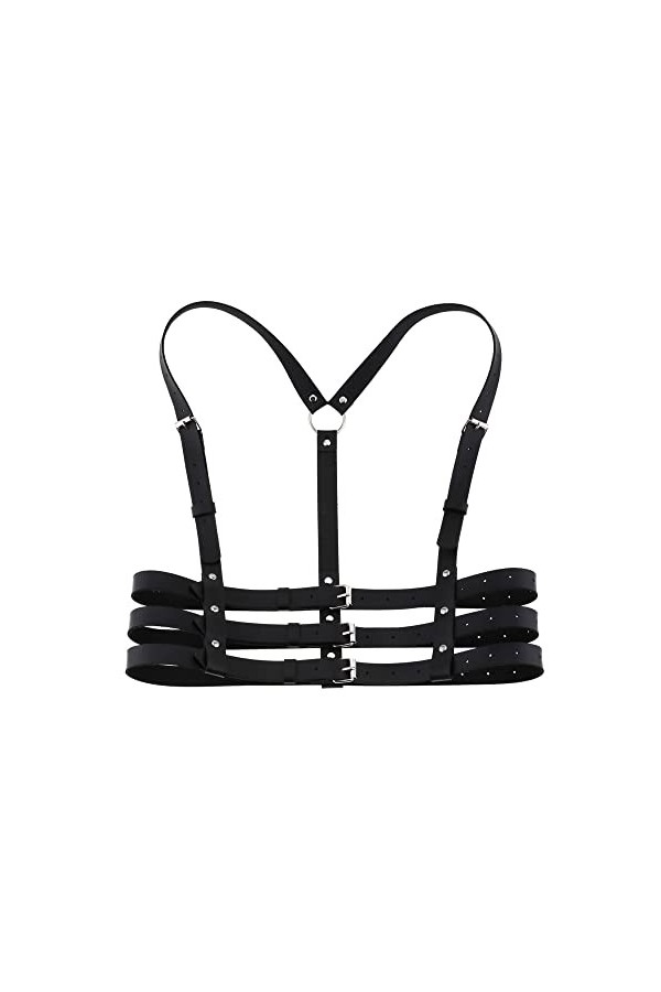 TOFBS Punk Taille Harnais Ceinture en Cuir Corps Poitrine Chaîne Noir Goth Gilet Ceinture Réglable Bijoux de Corps pour Femme