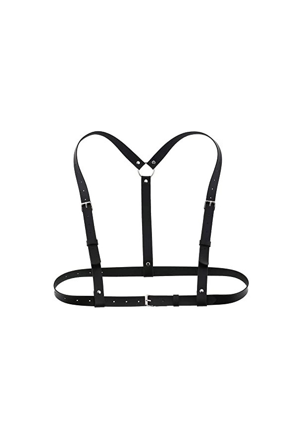 TOFBS Punk Taille Harnais Ceinture en Cuir Corps Poitrine Chaîne Noir Goth Gilet Ceinture Réglable Bijoux de Corps pour Femme