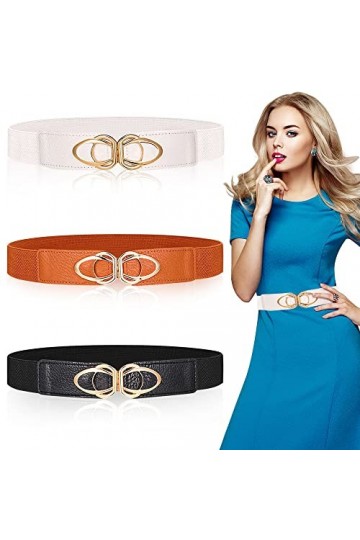skytowards 3 PCS Ceinture Elastique pour Femmes, Large Ceinture Vintage avec Boucle Métallisée Ceinture Large de 6 cm Rétro p