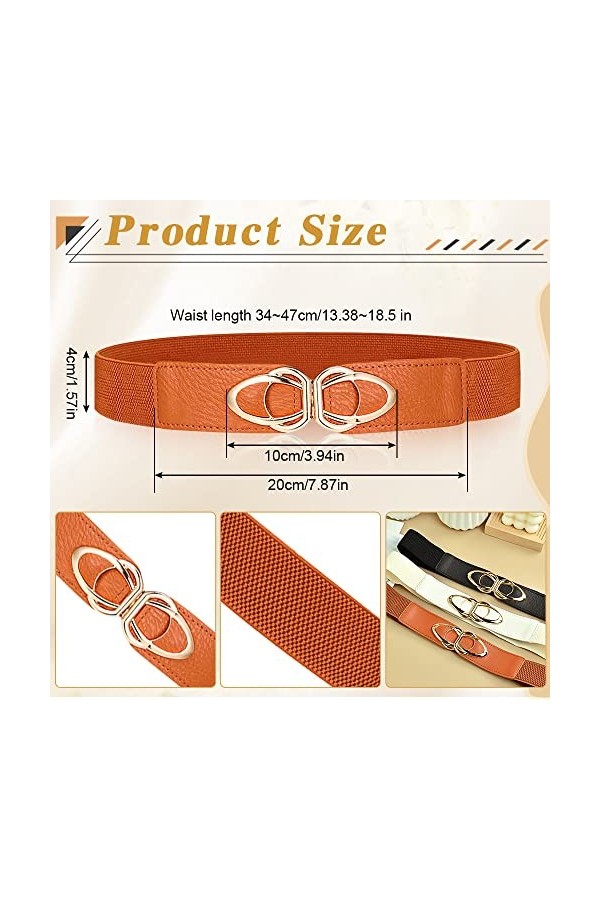 skytowards 3 PCS Ceinture Elastique pour Femmes, Large Ceinture Vintage avec Boucle Métallisée Ceinture Large de 6 cm Rétro p