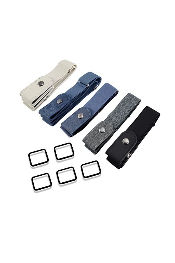 KOUHA 5 Pièces Ceinture Extensible sans Boucle Ceinture sans Boucle Réglable Ceinture Élastique Invisible pour Femme ou Homme