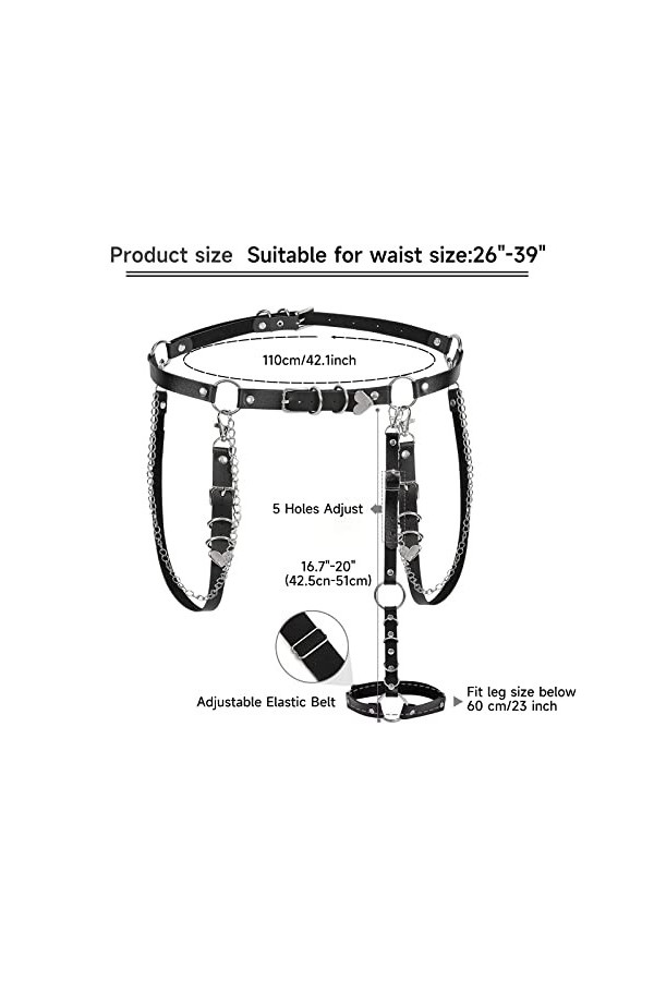 Yogopro Ceinture Pour Femmes Ceinture Punk Chaîne PU Cuir Noir Gothique JK Lolita Ceinture de Corps Ceinture pour Femmes Cein