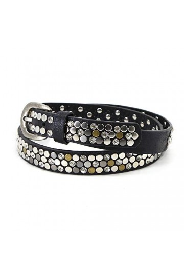 AnJuHoPa Vintage Style Belt Fashionable Sporty Women Girl Leather belt Rhinestone rivets or Crystal Design Black2.3-90cm