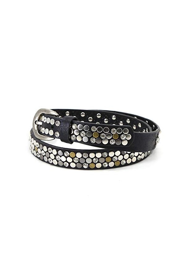 AnJuHoPa Vintage Style Belt Fashionable Sporty Women Girl Leather belt Rhinestone rivets or Crystal Design Black2.3-90cm