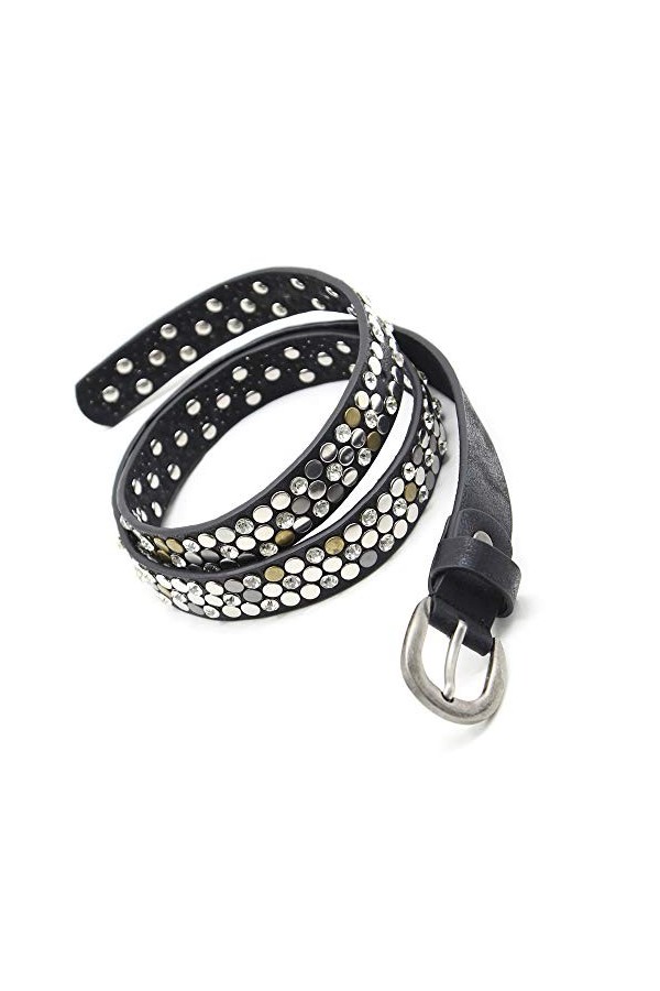 AnJuHoPa Vintage Style Belt Fashionable Sporty Women Girl Leather belt Rhinestone rivets or Crystal Design Black2.3-90cm