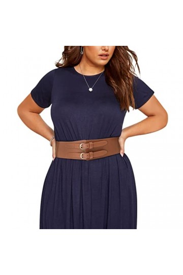 Ceinture élastique pour femmes - Ceinture de taille large de 6 cm à double boucle Ceinture réglable pour dames à la mode pour