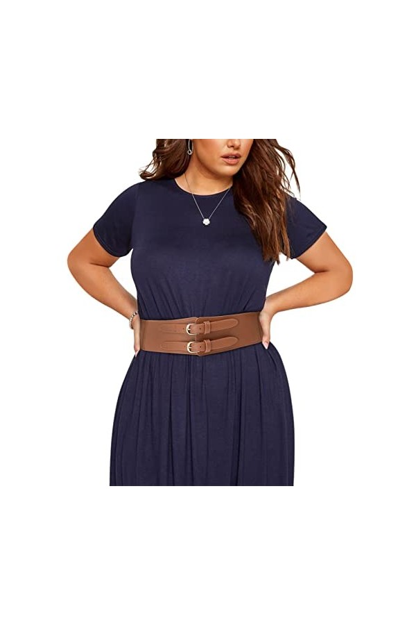 Ceinture élastique pour femmes - Ceinture de taille large de 6 cm à double boucle Ceinture réglable pour dames à la mode pour