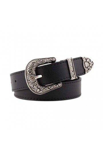 Porbbow Femmes rétro boucle ardillon large ceinture motif vintage cuir PU classique ceinture Black