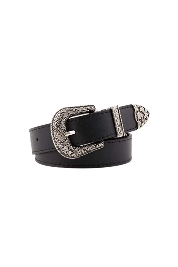 Porbbow Femmes rétro boucle ardillon large ceinture motif vintage cuir PU classique ceinture Black