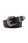 Porbbow Femmes rétro boucle ardillon large ceinture motif vintage cuir PU classique ceinture Black