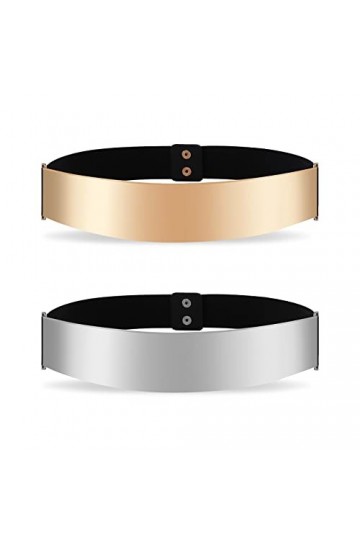 Sibba 2 pièces Cinturón Mujer Fiesta Cinturón pour femmes Robes Elástico de Banda Ceinture Stretch Gold Chain Narrow Belt Met