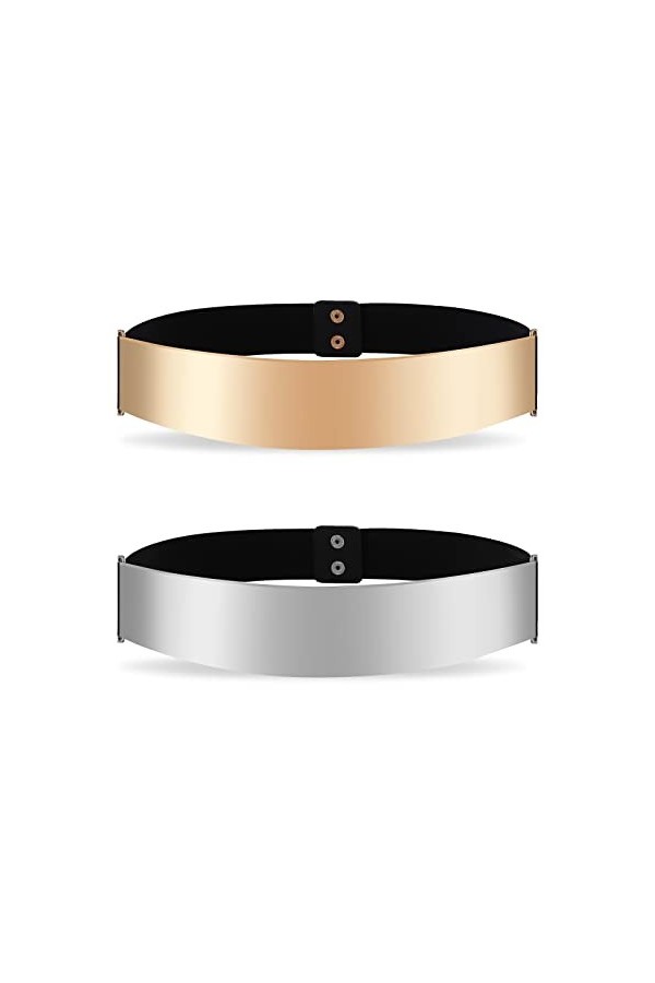 Sibba 2 pièces Cinturón Mujer Fiesta Cinturón pour femmes Robes Elástico de Banda Ceinture Stretch Gold Chain Narrow Belt Met