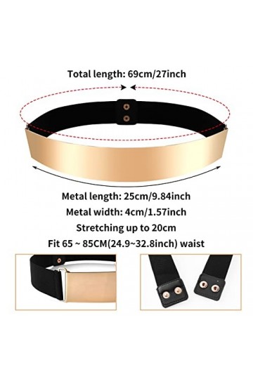 Sibba 2 pièces Cinturón Mujer Fiesta Cinturón pour femmes Robes Elástico de Banda Ceinture Stretch Gold Chain Narrow Belt Met