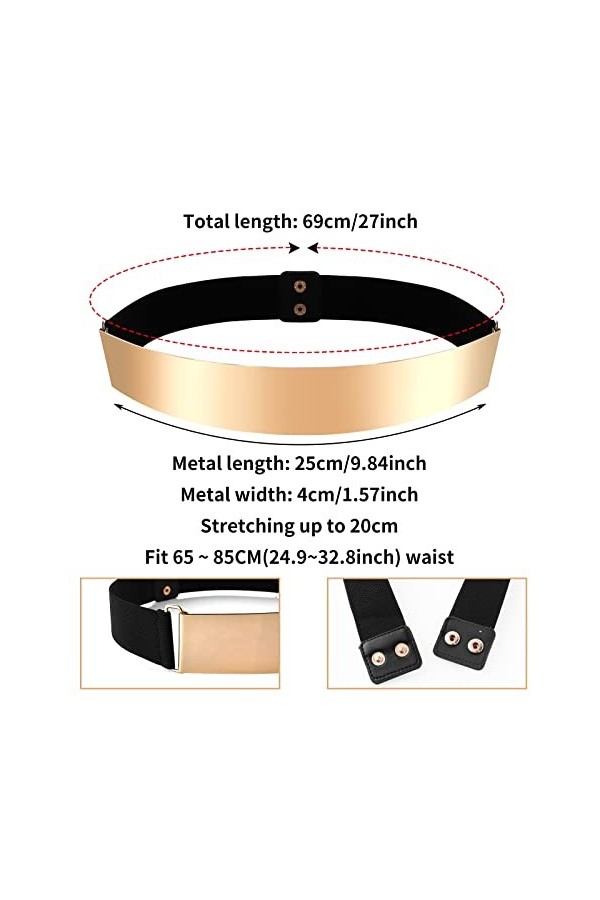 Sibba 2 pièces Cinturón Mujer Fiesta Cinturón pour femmes Robes Elástico de Banda Ceinture Stretch Gold Chain Narrow Belt Met