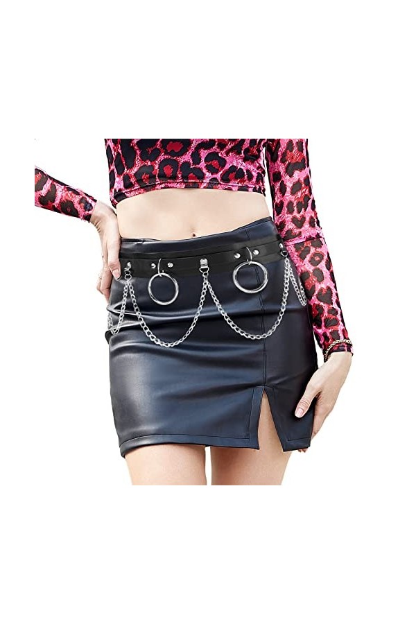 Yogopro Ceinture en Chaîne pour Femmes Punk en Cuir PU Ceinture Ajustable Ceinture de Corps en Chaîne Noir jupe Gothique Cein