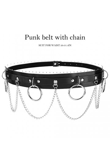 Yogopro Ceinture en Chaîne pour Femmes Punk en Cuir PU Ceinture Ajustable Ceinture de Corps en Chaîne Noir jupe Gothique Cein