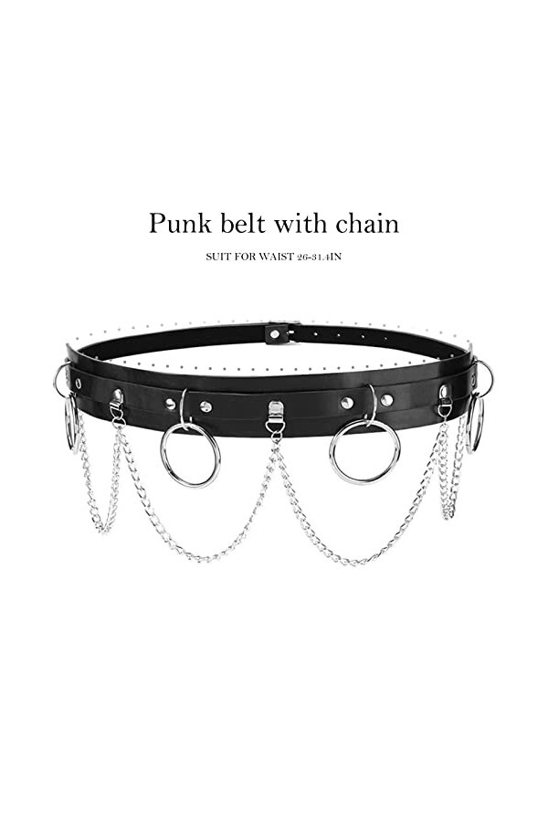 Yogopro Ceinture en Chaîne pour Femmes Punk en Cuir PU Ceinture Ajustable Ceinture de Corps en Chaîne Noir jupe Gothique Cein