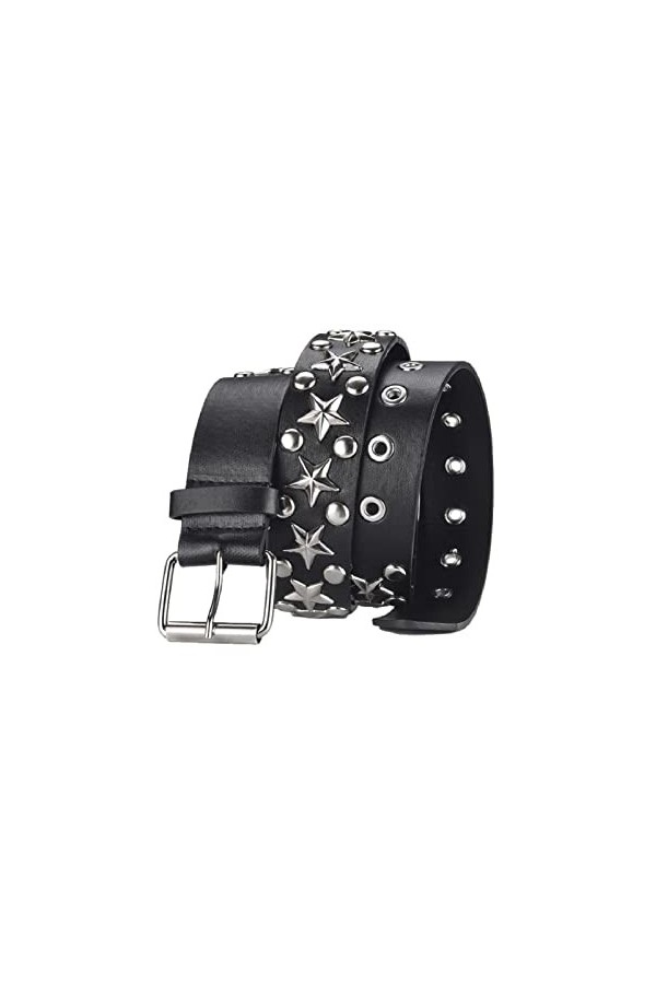 Ro Rox Acrux Ceinture punk à boucle ardillon sauvage avec rivets étoiles à cinq branches
