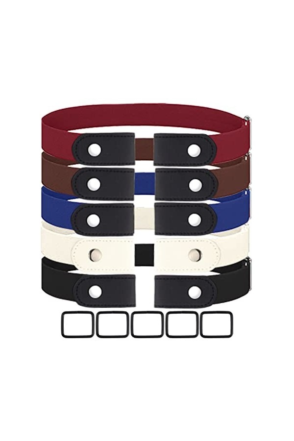 KOUHA 5 Pièces Ceinture Extensible sans Boucle Ceinture sans Boucle Réglable Ceinture Élastique Invisible pour Femme ou Homme