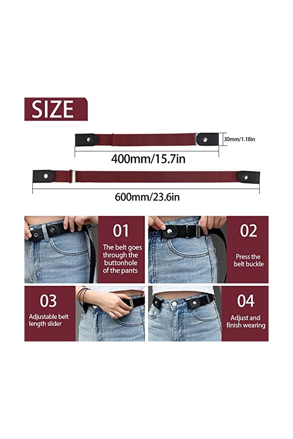KOUHA 5 Pièces Ceinture Extensible sans Boucle Ceinture sans Boucle Réglable Ceinture Élastique Invisible pour Femme ou Homme
