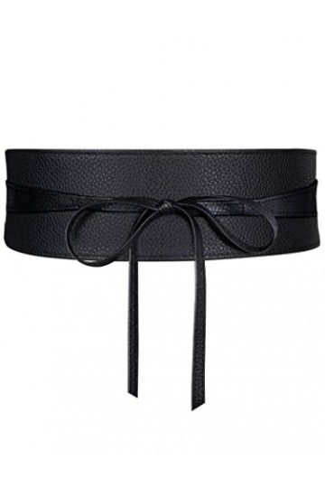 MELLIEX Ceinture Obi pour Femme Large Bande Noir Haute Qualité Simili Cuir Ceinture Taille Unique