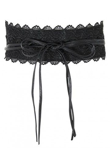 KRISP Ceinture Large Dentelle Pour Femme Similicuir Obi Crochet, Noir, 15295-BLK-OS
