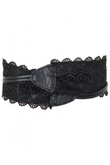 KRISP Ceinture Large Dentelle Pour Femme Similicuir Obi Crochet, Noir, 15295-BLK-OS