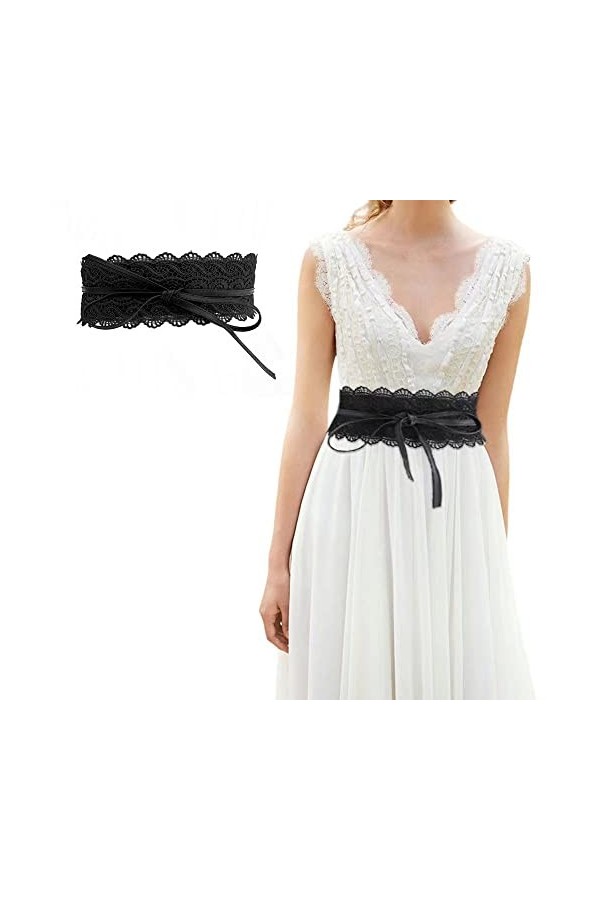 RUGUOA Ceinture Femme Dentelle Ceinture en Cuir Large Ceinture Corset Noeud Sangle de Taille Tie Vintage Taille Haute pour Ro