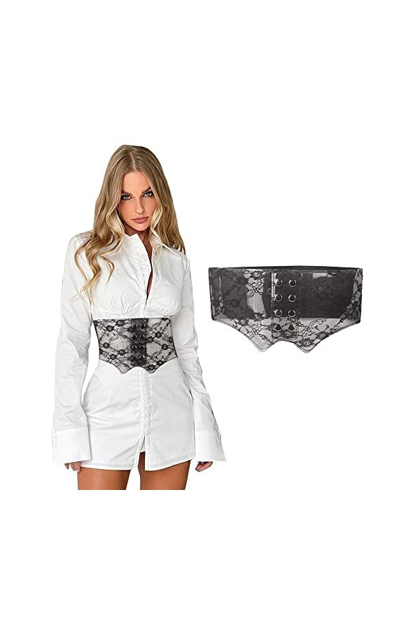 QKEPCY Ceinture Corset pour Femme Ceinture Corset En Cuir pour Femmes Ceinture Élastique À Lacets Rétro Large Ceinture Cinch 