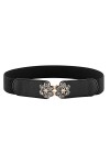 CHIC DIARY Ceinture élastique fine pour femme avec boucle en strass et fleur, Noir , L