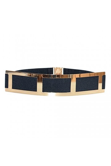 Milya Ceinture large, extensible, en métal, pour femme, avec miroir, décoration dorée, Noir , Taille Unique