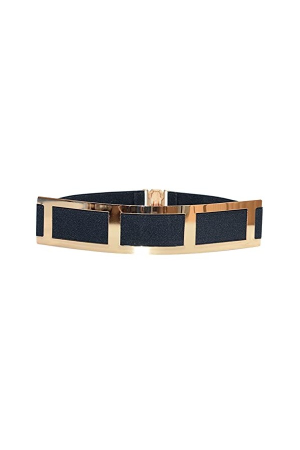 Milya Ceinture large, extensible, en métal, pour femme, avec miroir, décoration dorée, Noir , Taille Unique