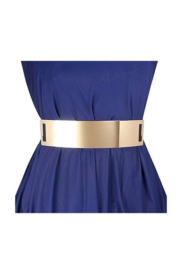 Milya Ceinture large, extensible, en métal, pour femme, avec miroir, décoration dorée, Noir , Taille Unique