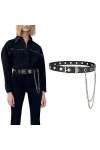 GSG GC2W21002 Ceinture à œillets pour femme en cuir synthétique avec chaîne métallique détachable style punk rock, Noir , tai